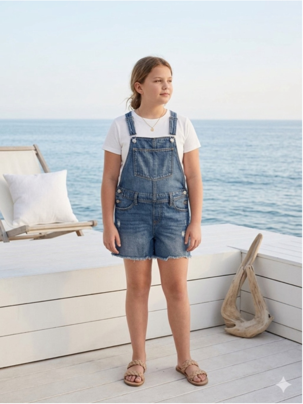 Old Navy Girls XL 14 Denim Short Overalls Y2K Boho Raw Hem Dark Wash Jean Romper